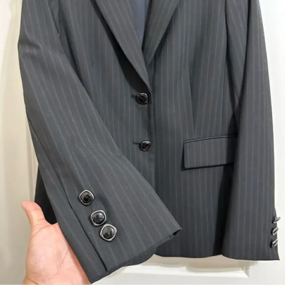ANTONIO MELANI PINSTRIPE 2 BUTTON‎ LONG BLAZER BLACK CAREERWEAR 6